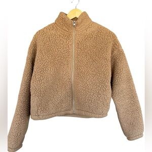 Hollister Tan Sherpa Jacket with Zip Closure Teddy Brown